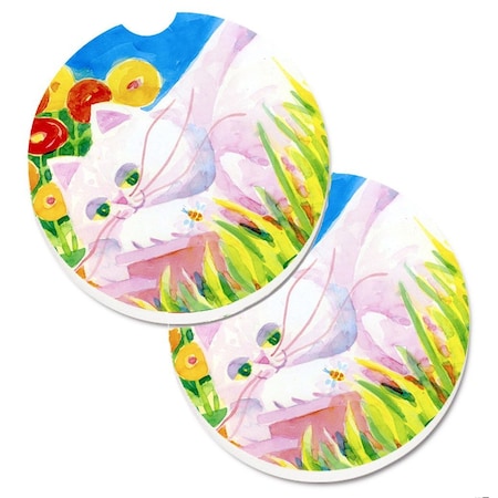 Carolines Treasures White Cat Set of 2 Cup Holder Car Coaster 6102CARC